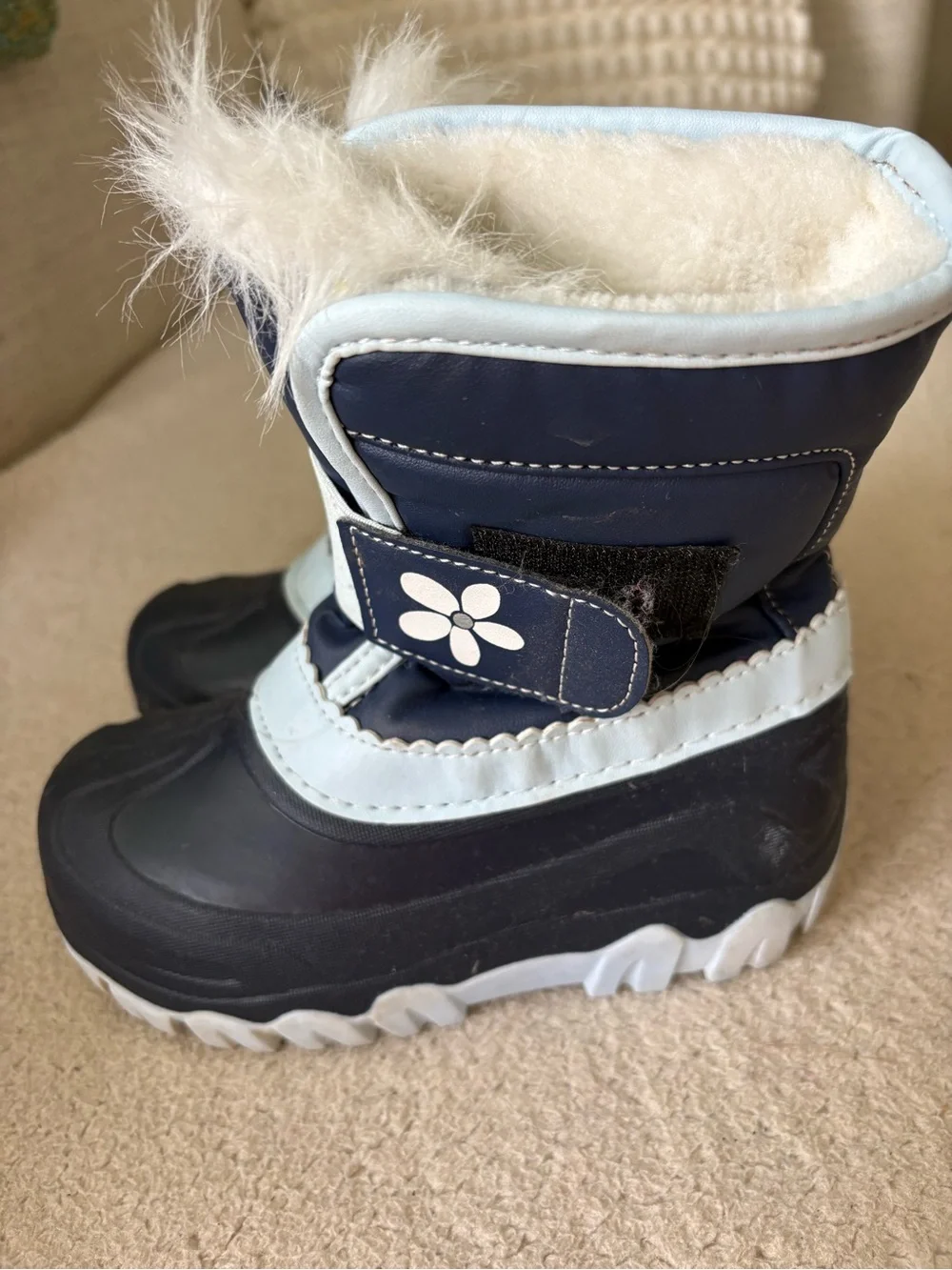 Kids Navy and Light Blue Insulated Snow Boots